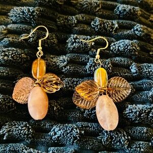 Hand Crafted Silver and Pink Nature-Inspired Hanging Earrings